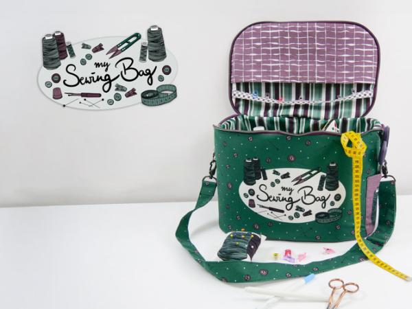 My Sewing Bag  by Käselotti Panel ca. 1,60 m Aubergine, Grün